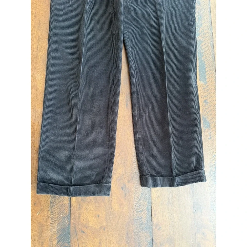 Polo Ralph Lauren Pants Mens 36x34 Black Corduroy Pleated‎ Cuffed Dress Straight